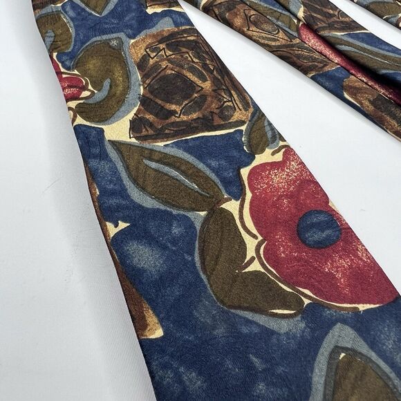 St Michael Marks & Spencer Vtg 90s Silk Multicolor Abstract Floral Neck Tie - Picture 2 of 7